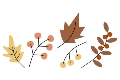 A set of five elements of plants in trendy shades. Decoration for lettering Stock Illustration