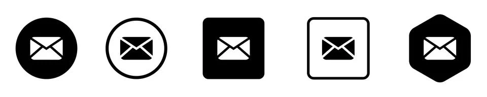 Set of Five Email Icons in Different Shapes Vector Pack Illustrazione stock