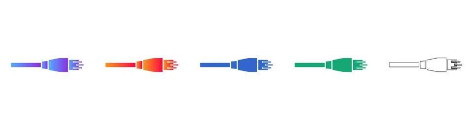 Set of Five Ethernet Cable Connector Icons Stock Illustration