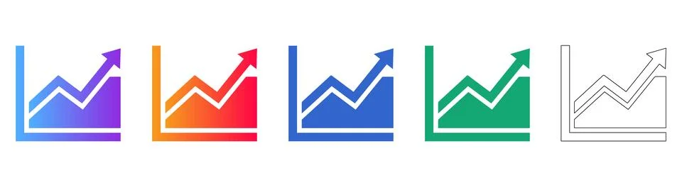 Set of Five Financial Growth Chart Icons Stock Illustration