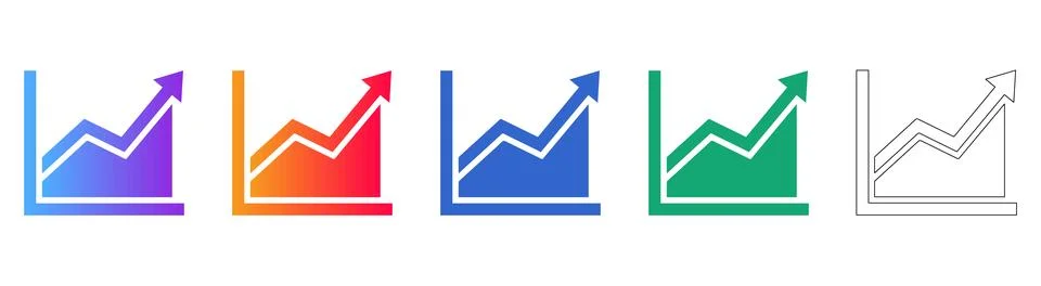 Set of Five Financial Growth Chart Icons 스톡 일러스트