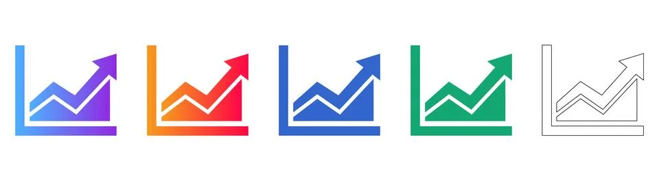 Set of Five Financial Growth Chart Icons 스톡 일러스트