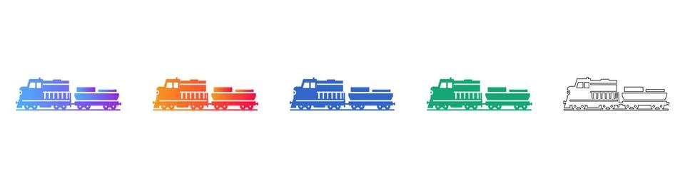 Set of Five Freight Train Icons Stock Illustration