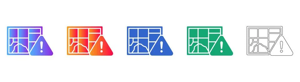 Set of Five Geographic Data Error Icons 库存插图