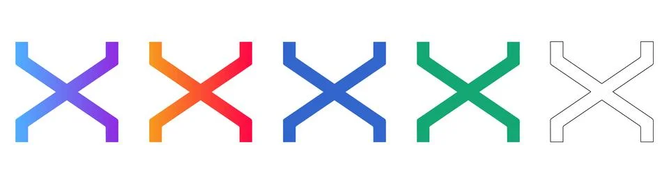 Set of Five Geometric X Cross Symbol Icons Stock Illustration