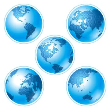 Set of five globes on white background Stock Illustration
