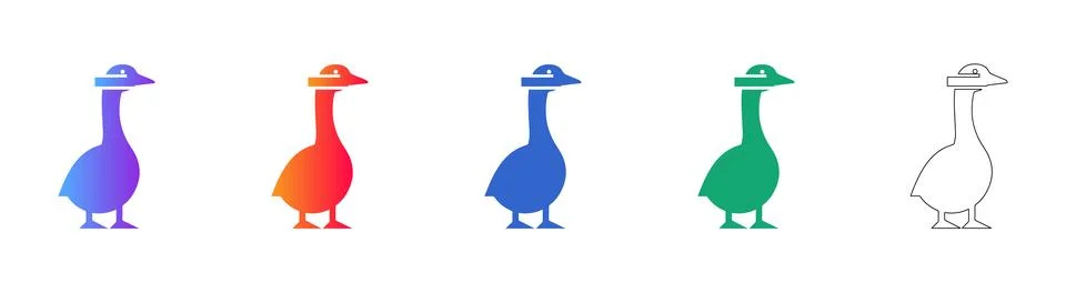 Set of Five Goose Icons with Gradient and Outline Styles Illustration