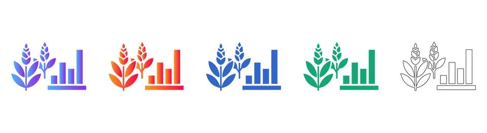 Set of Five Grain and Growth Graph Icons Stock Illustration
