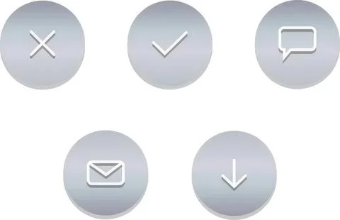 Set of five gray buttons with check marks, crosses, and speech bubbles Stock-Illustration