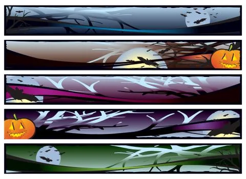 Set of five Halloween banners, vector illustration Stock Illustration