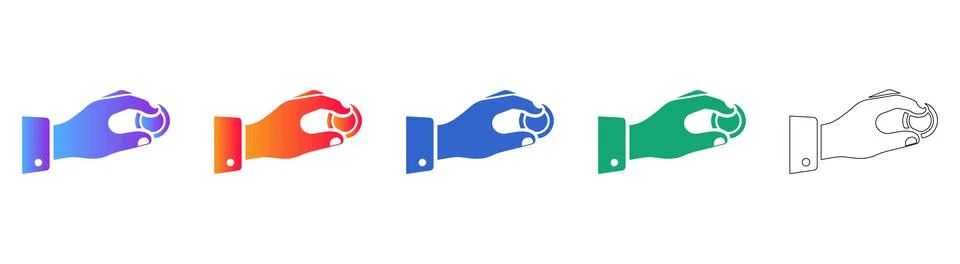 Set of Five Hand Holding Coin Icons in Colorful Gradient and Linear Styles Stock Illustration