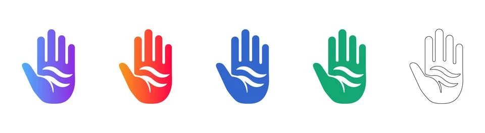 Set of Five Hand with Wavy Lines Graphic Icons 库存插图