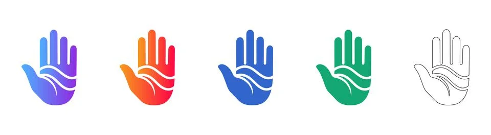 Set of Five Hand with Wavy Lines Graphic Icons Stock Illustration