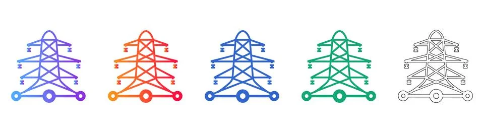 Set of Five High Voltage Tower Icons Stock Illustration