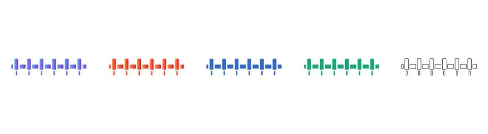 Set of Five Horizontal Loading Bar Icons Stock Illustration
