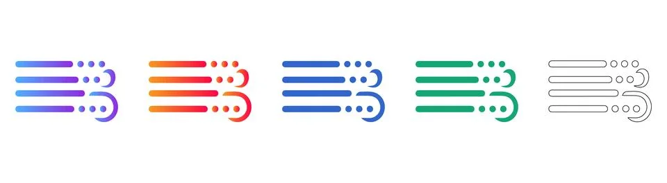Set of Five Horizontal Wind Speed Meter Icons Illustration