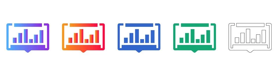 Set of Five Interactive Data Chart Icons Stock Illustration
