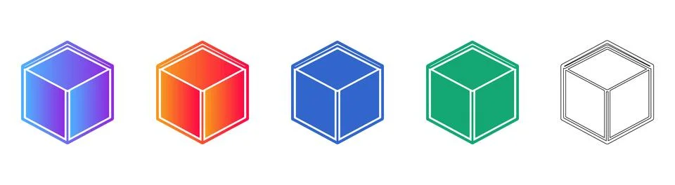 Set of Five Isometric Cube Icons in Gradient Styles Illustrazione stock