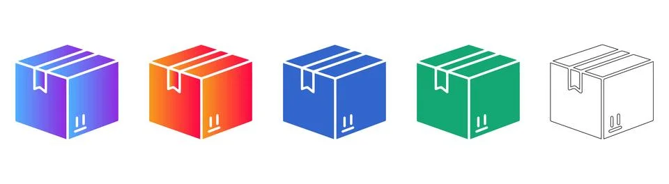 Set of Five Isometric Package Box Icons Ilustração Stock