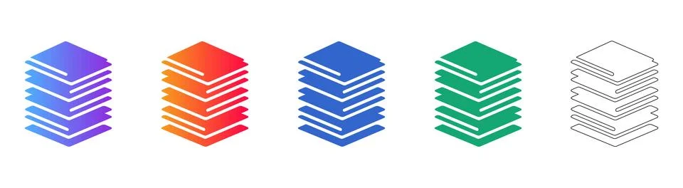 Set of Five Isometric Paper Stack Icons イラスト素材