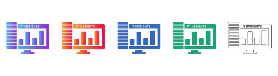 Set of Five IT Insights Dashboard Monitor Icons Illustration