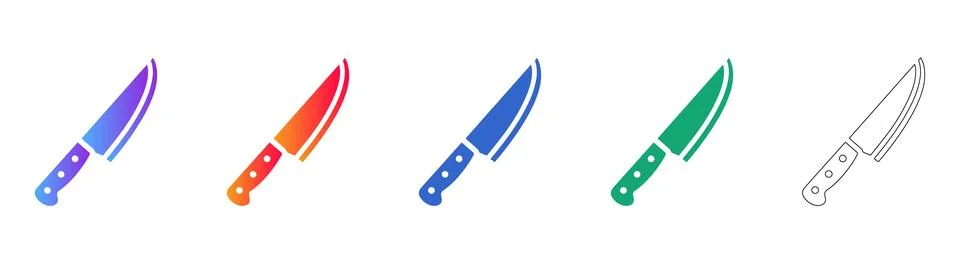 Set of Five Kitchen Knife Icons Stock Illustration