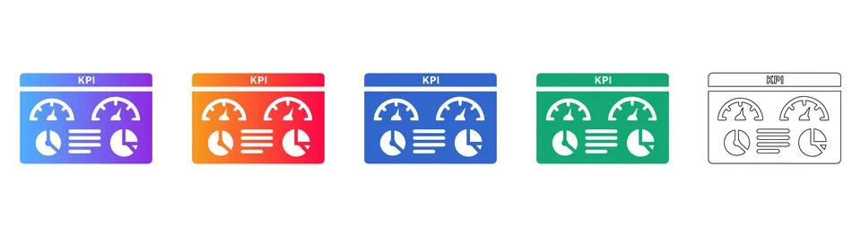 Set of Five KPI Dashboard Icons with Gauges Stockillustratie