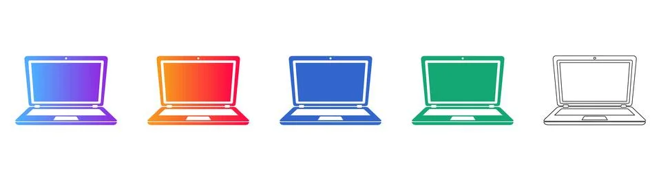 Set of Five Laptop Computer Icons Stock Illustration