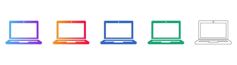 Set of Five Laptop Computer Icons in Colorful Gradient and Outline Styles Stock-Illustration