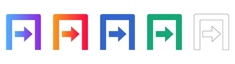 Set of Five Minimalist Arrow Entry Icons for Navigation 스톡 일러스트