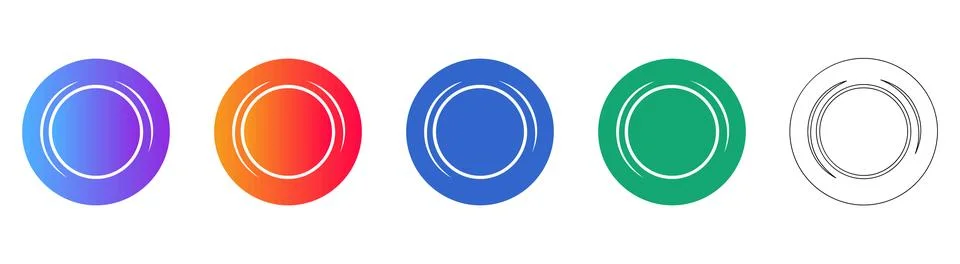 Set of Five Minimalist Dishware Plate Icons in Various Styles Stock Illustration