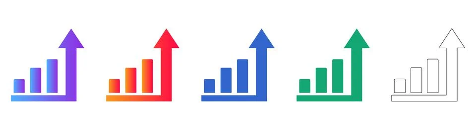 Set of Five Modern Bar Chart Growth Icons Illustrazione stock