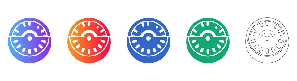 Set of Five Modern Circular Gauge Icons in Various Styles Stock Illustration