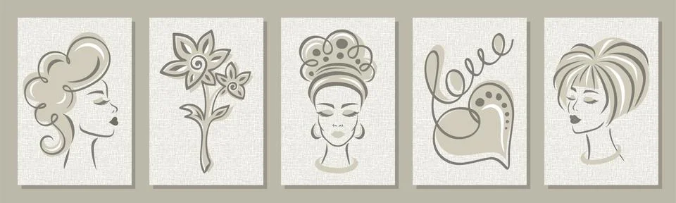Set of five monochrome posters.  Stock Illustration
