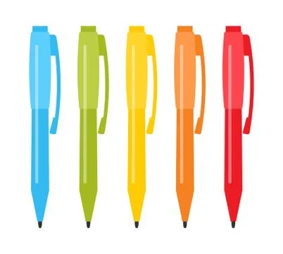 Set of five multi-colored pens 스톡 일러스트