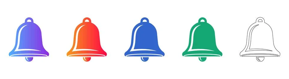 Set of Five Notification Bell Icons Stock Illustration