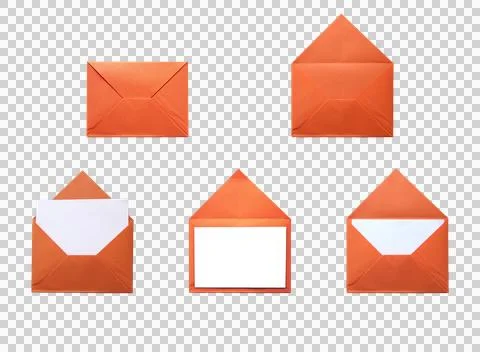Set of five orange envelopes with blank white cards for Halloween greetings.. Stock Photos