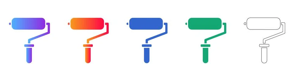 Set of Five Paint Roller Icons Stock Illustration