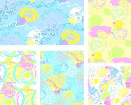 Set of five patterns for modern surface design is suitable for children Stock Illustration