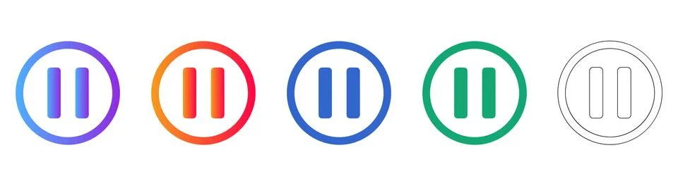 Set of Five Pause Button Icons in Various Styles Stock-Illustration