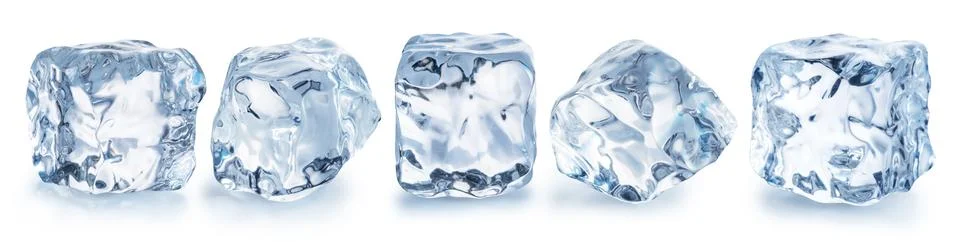 Set of five perfect ice cubes. File contains clipping paths. Stock Photos