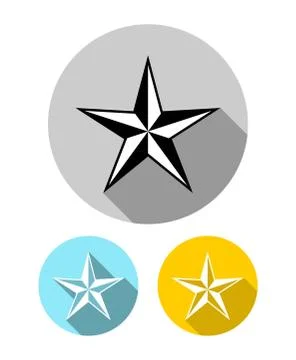 Set of five pointed star icons with long shadow in flat style Stock Illustration
