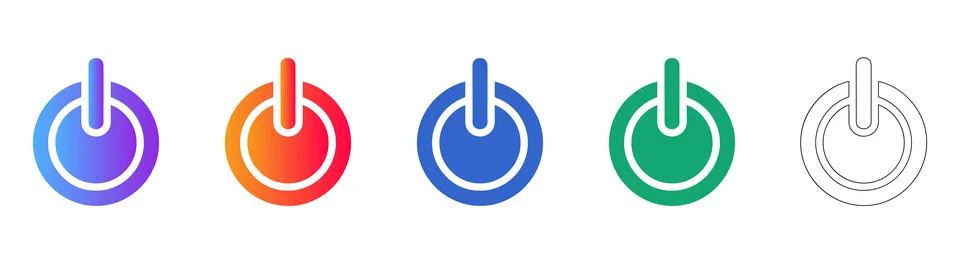 Set of Five Power Button Icons in Various Styles 스톡 일러스트