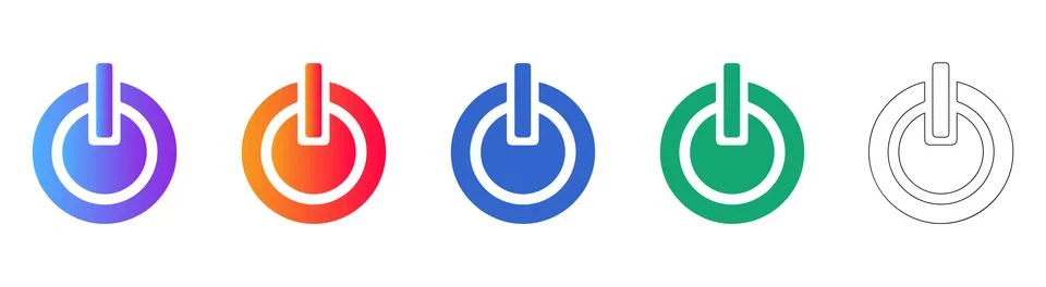Set of Five Power Button Icons in Various Styles イラスト素材