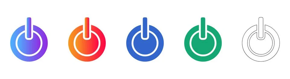Set of Five Power Button Icons in Various Styles イラスト素材