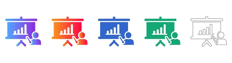 Set of Five Presentation Icons with Charts and Speaker Stock Illustration