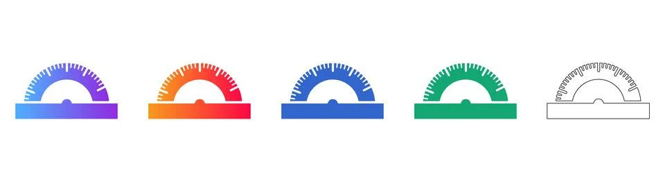 Set of Five Protractor Icons for Math and Geometry Education Stock Illustration