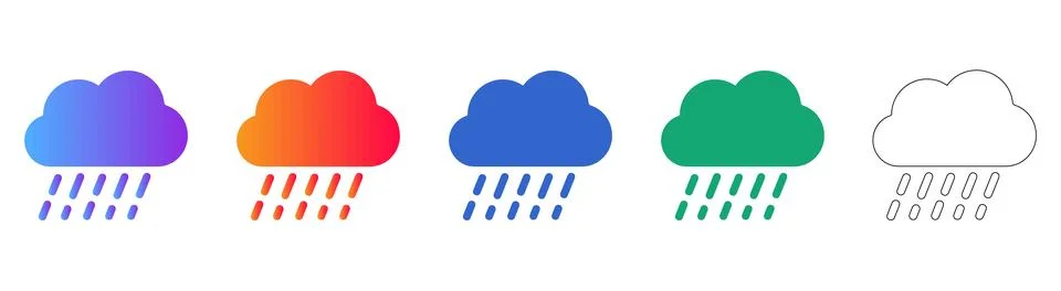 Set of Five Rain Cloud Weather Icons Stock Illustration
