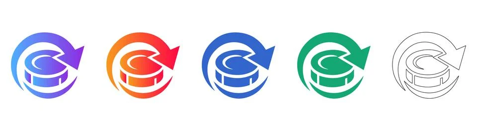 Set of Five Refresh or Reload Icons with Circular Arrow Stock Illustration