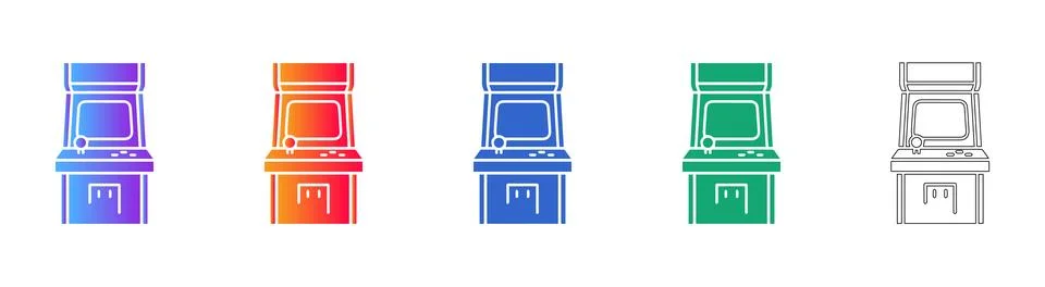 Set of Five Retro Arcade Machine Icons in Various Styles 스톡 일러스트